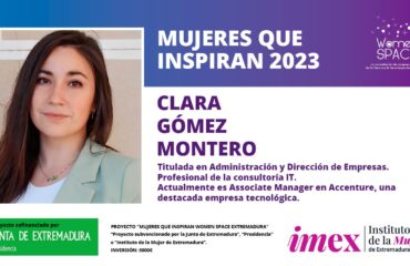 Clara Gómez Montero. Titulada en Administración y Dirección de Empresas. Profesional de la consultoría IT. Associate Manager en Accenture. Mujeres que inspiran 2023.