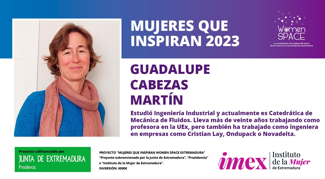 Guadalupe Cabezas Martín. Ingeniería Industrial y Catedrática de Mecánica de Fluidos en la UEx. Mujeres que inspiran 2023.