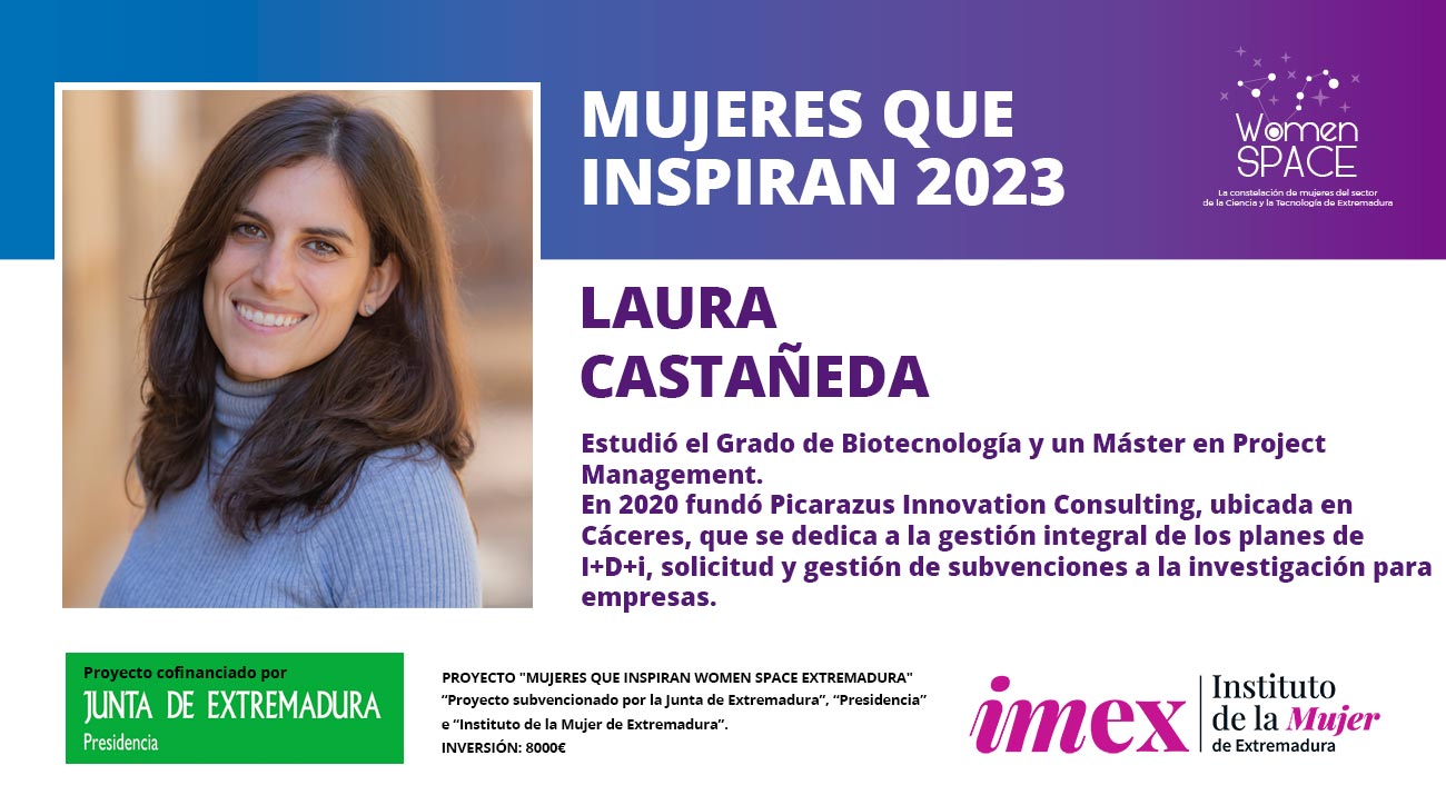 Laura Castañeda. Estudió el Grado de Biotecnología y un Máster en Project Management. Fundadora de Picarazus Innovation Consulting. Mujeres que inspiran 2023.